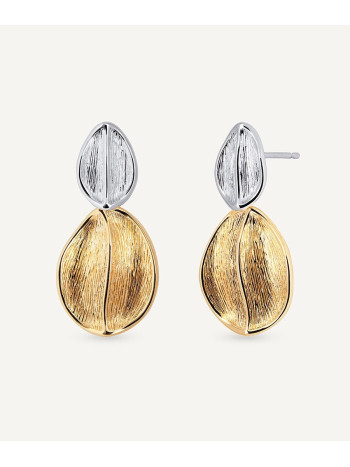 BRINCOS FOLHA DUPLA DIFERENTES BANHADO OURO 18K FESTA ELEGANTES