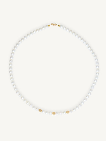 COLAR DE PÉROLAS COM BOLAS DE OURO 18K ELEGANTE