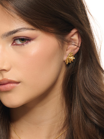 BRINCOS LEQUE PEQUENO PRATA DOURADA ELEGANTE