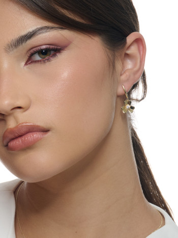 BRINCOS TREVO COM ZIRCÓNIAS ELEGANTE OURO 9K