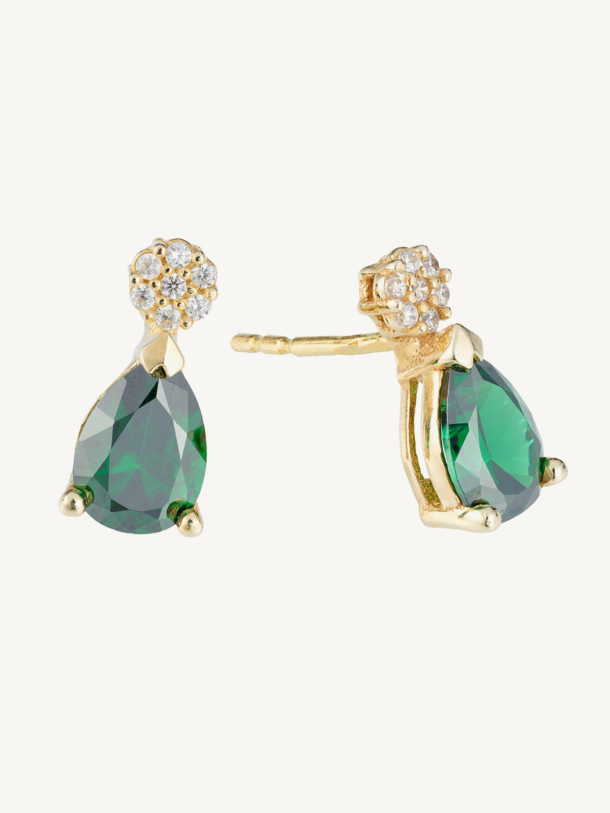 BRINCOS GOTA PEDRA E ZIRCÓNIA OURO 9K