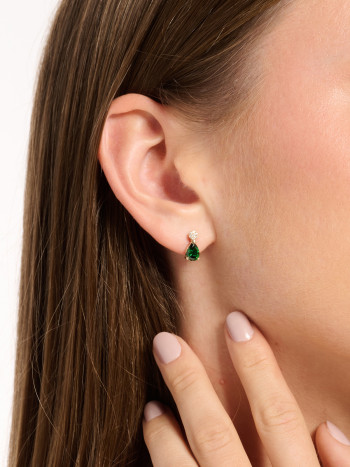 BRINCOS GOTA PEDRA E ZIRCÓNIA OURO 9K