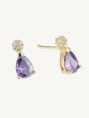 BRINCOS GOTA COM PEDRA LILÁS OURO 9K
