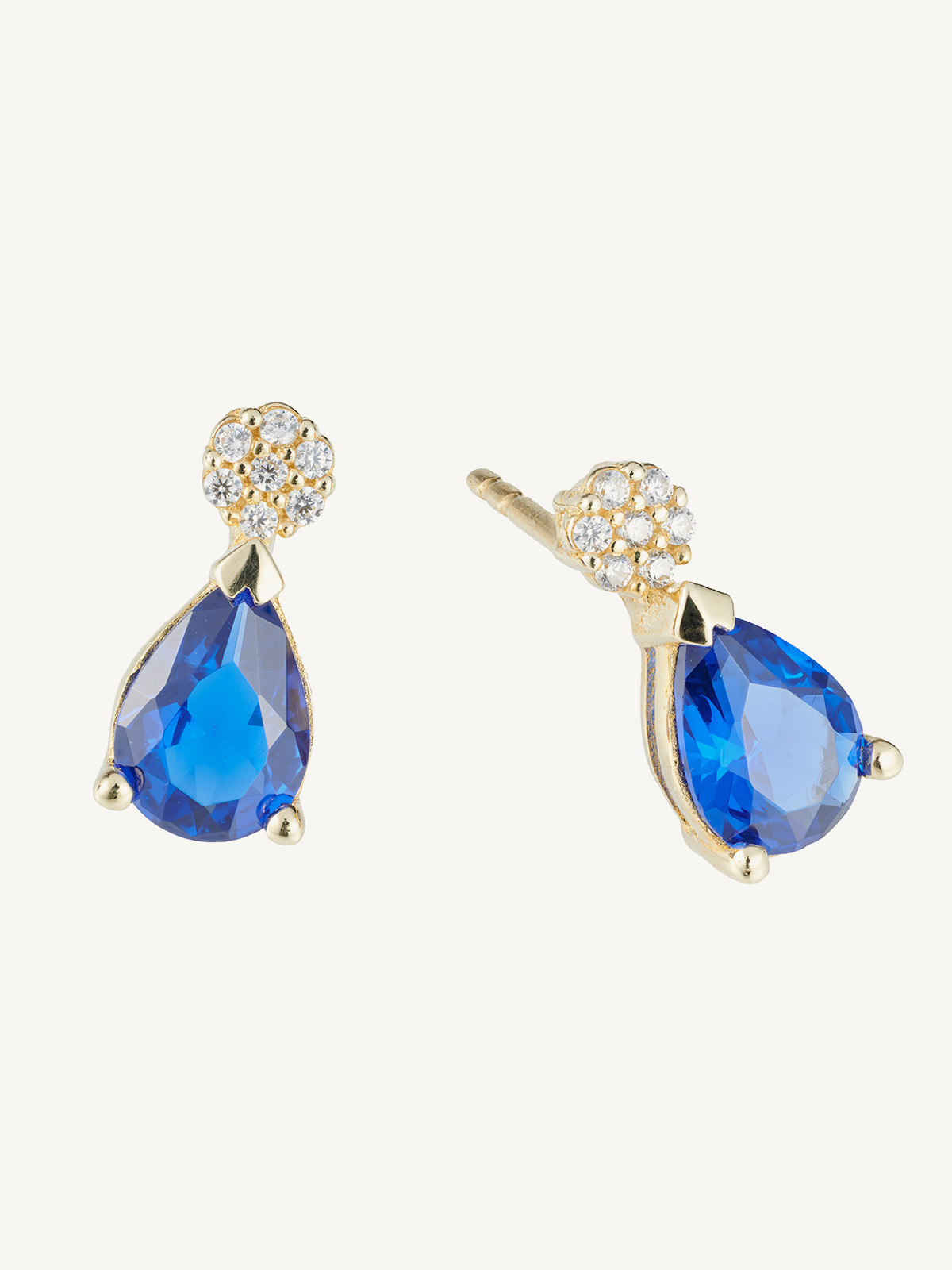 BRINCOS GOTA COM PEDRA AZUL OURO 9K