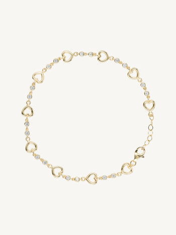 PULSEIRA COM ELOS EM CORAÇÃO COM ZIRCÓNIAS OURO 9K