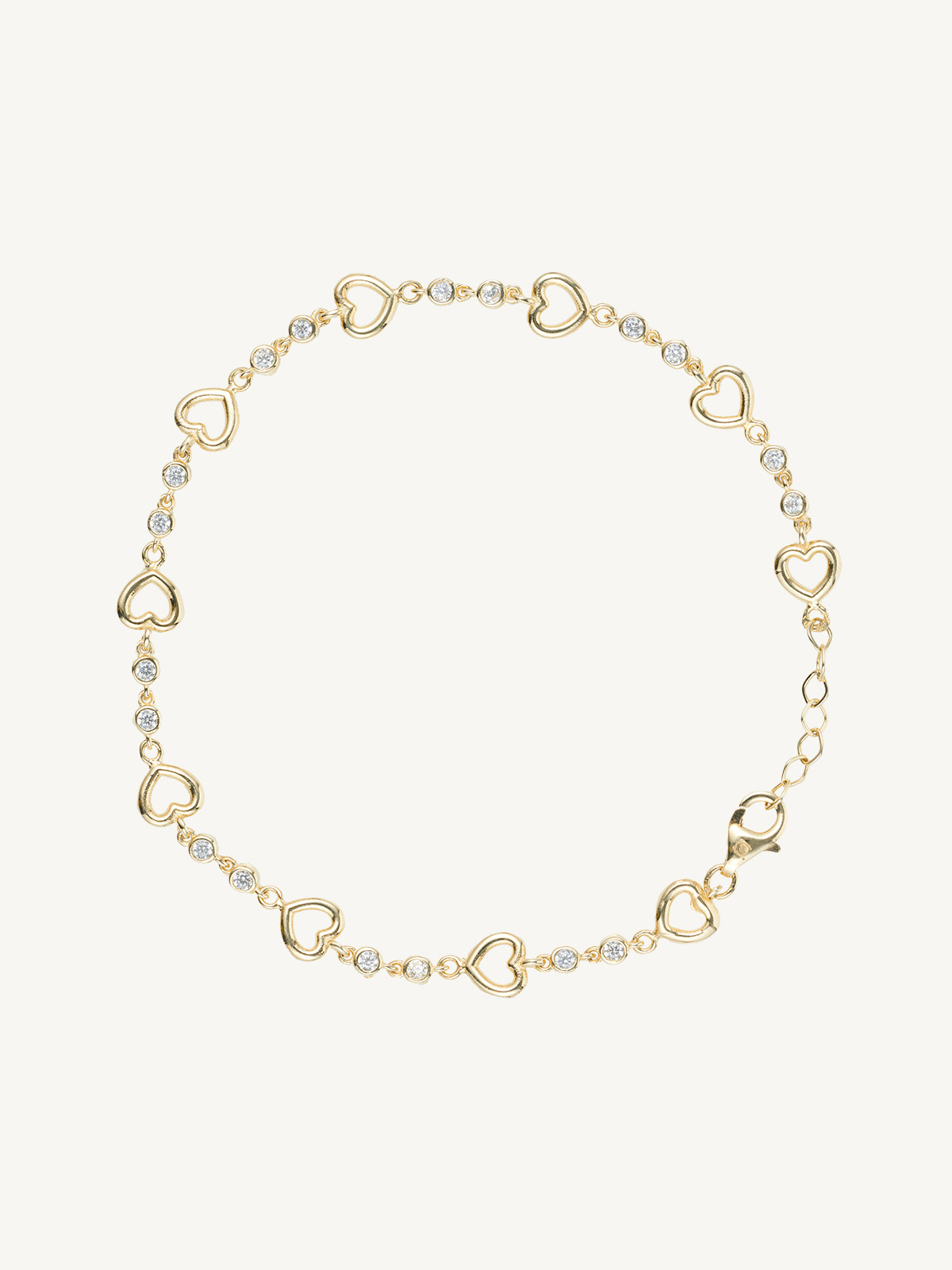 PULSEIRA COM ELOS EM CORAÇÃO COM ZIRCÓNIAS OURO 9K
